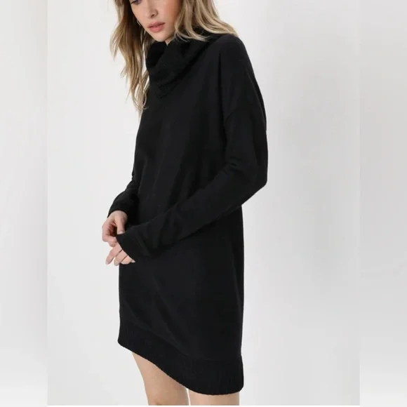 NWT Lulus Autumn Daze Black Cowl Neck Long Sleeve Sweater Dress - Size L - Picture 5 of 15